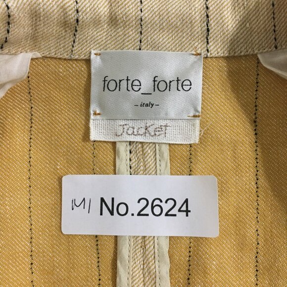 Forte Forte NWT Womens 2 Sand Yellow Pinstripe Linen Cotton Blend Blazer Jacket - Picture 16 of 16